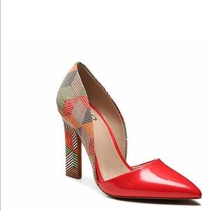 Women's Red patent color block print heels size 7.5